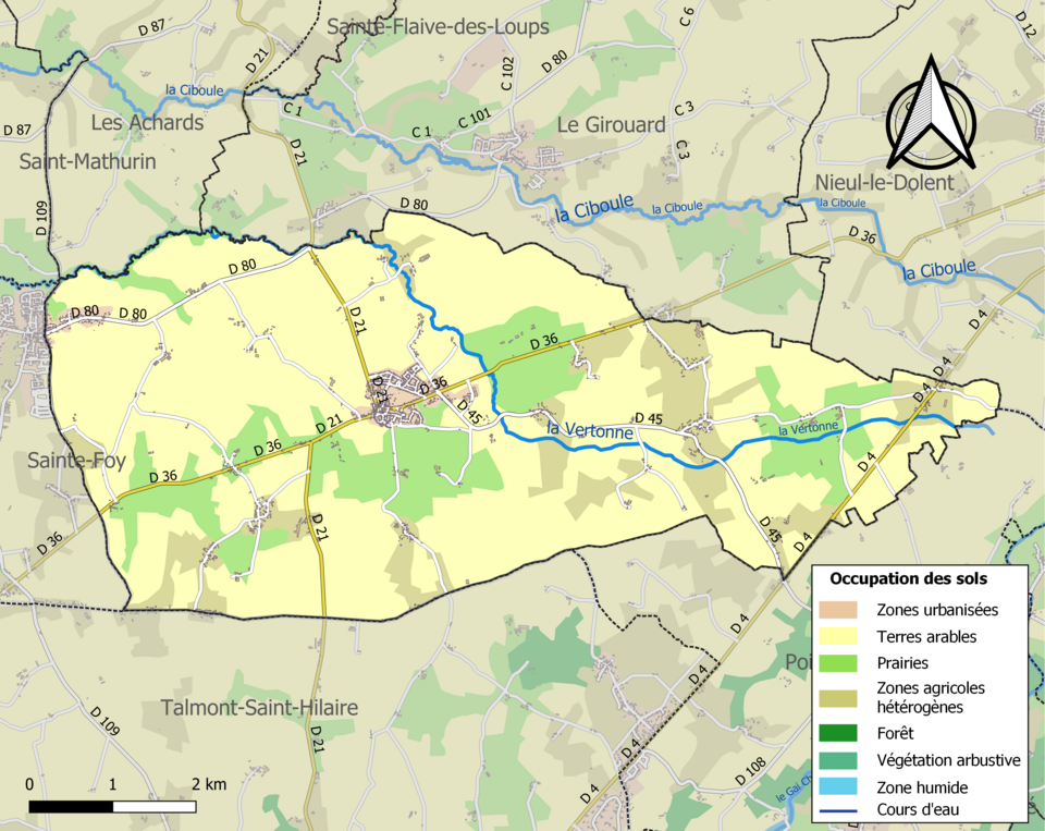 Carte des infrastructures et de l'occupation des sols de la commune en 2018 (CLC).